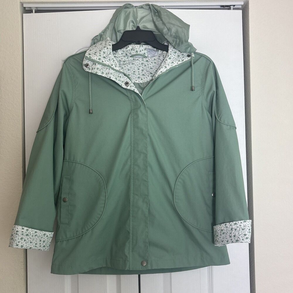 Vtg Blair Jacket Zip Rain Coat Medium Floral Lining Flip Cuff Grandma Core